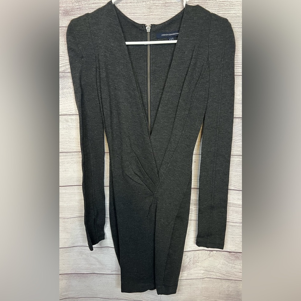 Women's French Connection Stretch Long Sleeve Pencil Style Dress Gray Sz 0